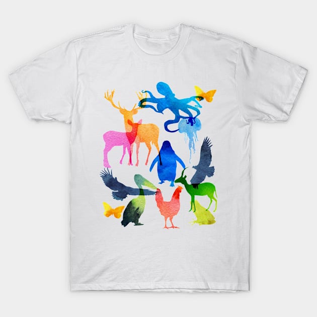 Abstract watercolor animals, rainbow colors T-Shirt by SouthPrints